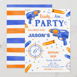 Blue and Orange Dart Gun Inbjudningar