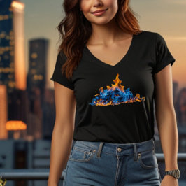  "Blue and Orange Fire Flames" Vibrant Art Design  T Shirt