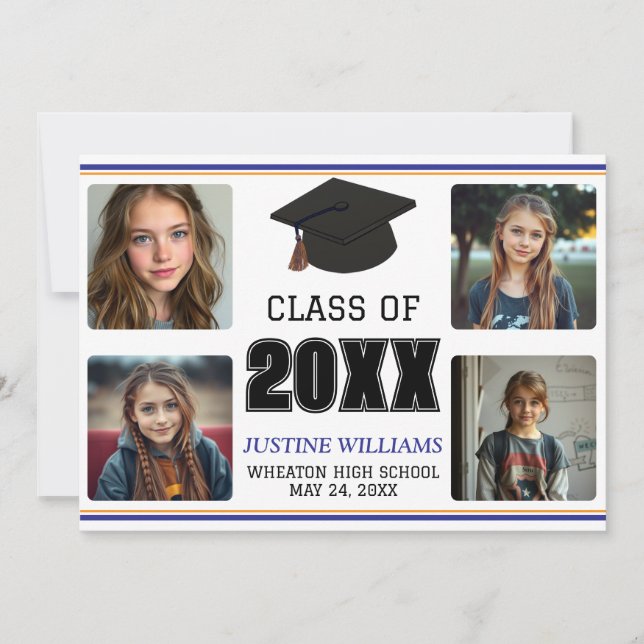 Blue and Orange Graduation  Announcement Meddelande (Framsida)