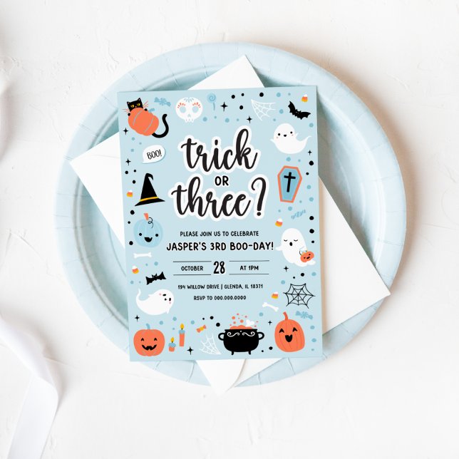 Blue and Orange Halloween 3rd Birthday Invitation  Inbjudningar (Blue and Orange Halloween 3rd Birthday Invitation )