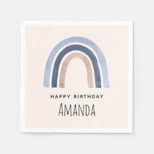 Blue and Peach Rainbow Boho Design Birthday Pappersservett