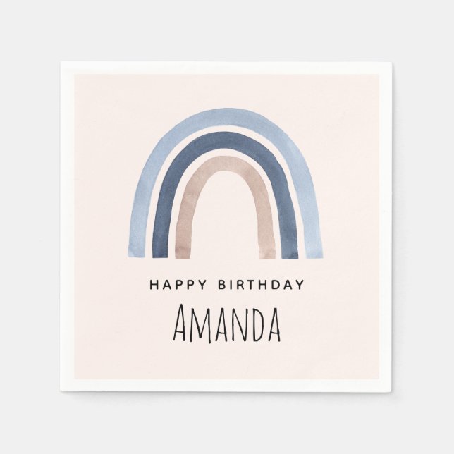 Blue and Peach Rainbow Boho Design Birthday Pappersservett (Framsidan)