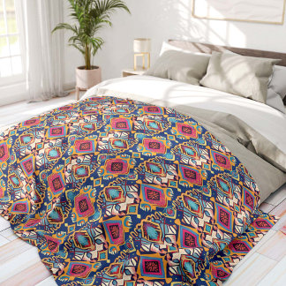 Blue and Pink Bohemian Tribal Fleecefilt