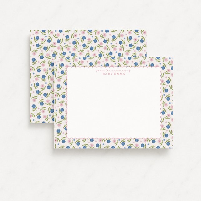 Blue and Pink Floral Hand Drawn Scallop note card Inbjudningar (Skapare uppladdad)