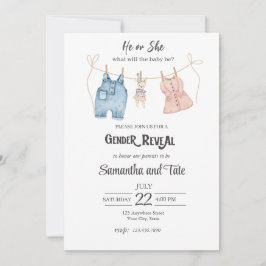 Blue and Pink Gender Reveal Invitation Inbjudningar