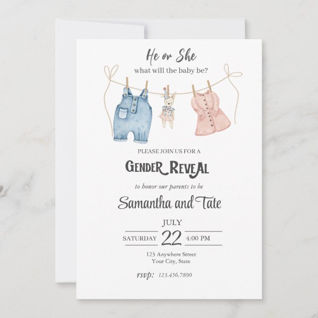 Blue and Pink Gender Reveal Invitation Inbjudningar (Framsida)