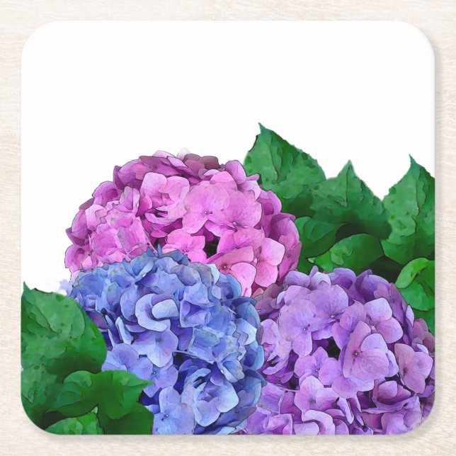 Blue and Pink Hydrangea Flowers  Underlägg Papper Kvadrat (Framsidan)
