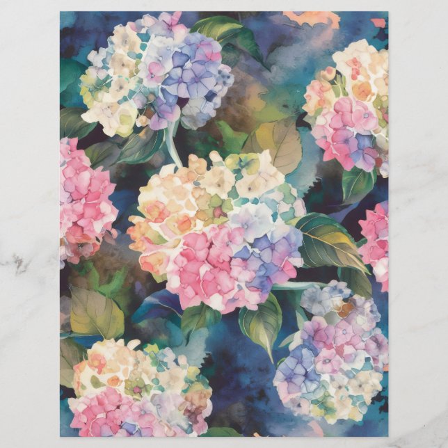 Blue and Pink Hydrangea Watercolor scrapbook paper (Framsida)