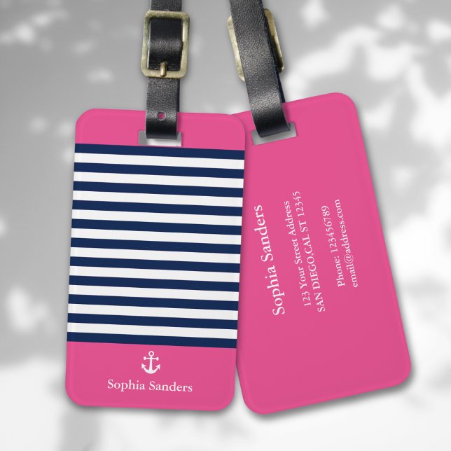 Blue and Pink Striped Nautical Pattern Bagagebricka (Skapare uppladdad)