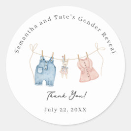 Blue and Pink Watercolor Gender Reveal Adhesive  Runt Klistermärke