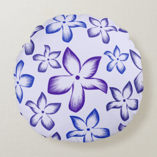 Blue And Purple Floral Brushstroke Round Pillow Rund Kudde
