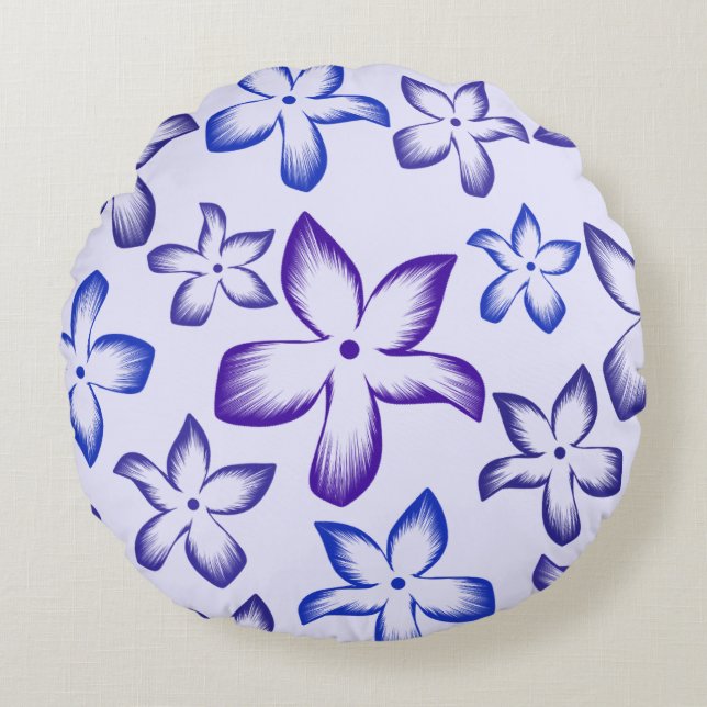 Blue And Purple Floral Brushstroke Round Pillow Rund Kudde (Framsidan)
