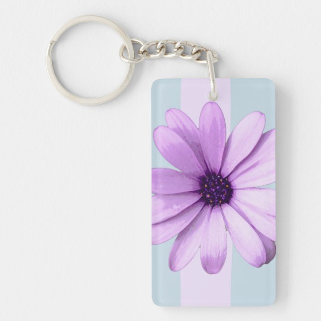 blue and purple striped daisy pattern nyckelring (Framsidan)