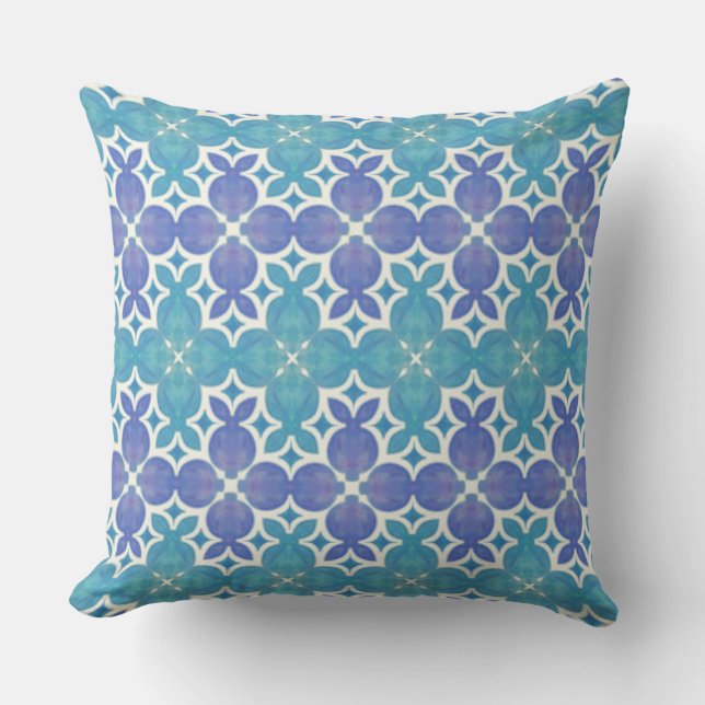 Blue and purple symmetrical watercolor tile patter kudde (Framsida)