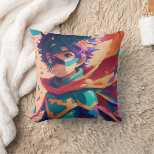 Blue and Red Anime Superhjälte Boy Kudde