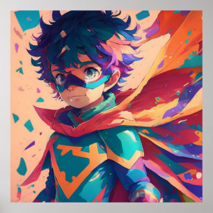 Blue and Red Anime Superhjälte Boy Poster