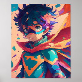 Blue and Red Anime Superhjälte Boy Poster