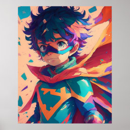 Blue and Red Anime Superhjälte Boy Poster