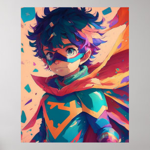 Blue and Red Anime Superhjälte Boy Poster