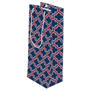 Blue and Red Moroccan Trellis, Lattice, Quatrefoil