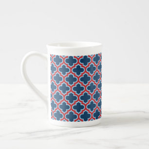 Blue and Red Moroccan Trellis, Lattice, Quatrefoil Benporslin Mugg