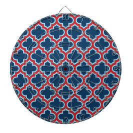 Blue and Red Moroccan Trellis, Lattice, Quatrefoil Darttavla