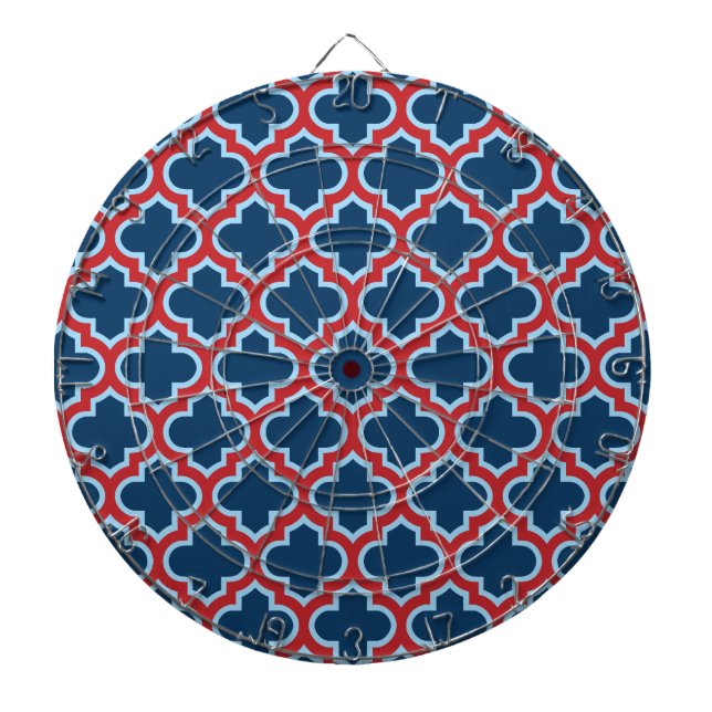 Blue and Red Moroccan Trellis, Lattice, Quatrefoil Darttavla (Framsidan)