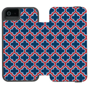 Blue and Red Moroccan Trellis, Lattice, Quatrefoil