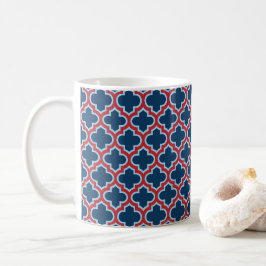 Blue and Red Moroccan Trellis, Lattice, Quatrefoil Kaffemugg
