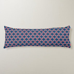 Blue and Red Moroccan Trellis, Lattice, Quatrefoil Kroppskudde