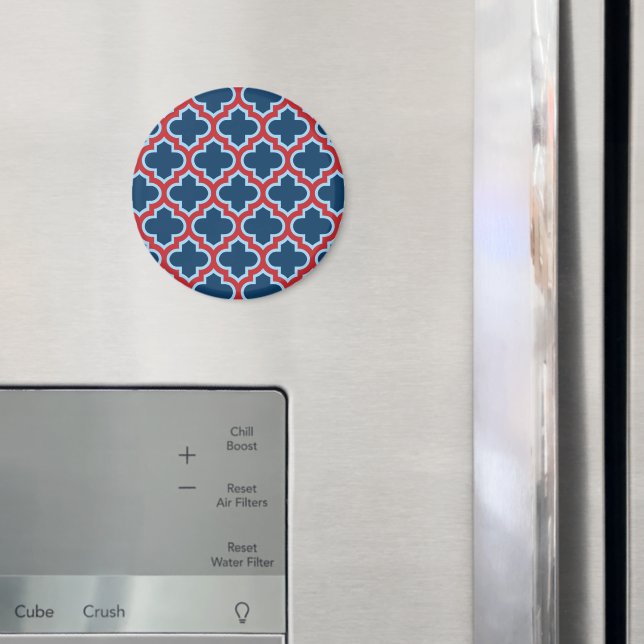 Blue and Red Moroccan Trellis, Lattice, Quatrefoil Magnet (In Situ (Fridge))