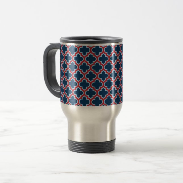 Blue and Red Moroccan Trellis, Lattice, Quatrefoil Resemugg (Framsida vänster)