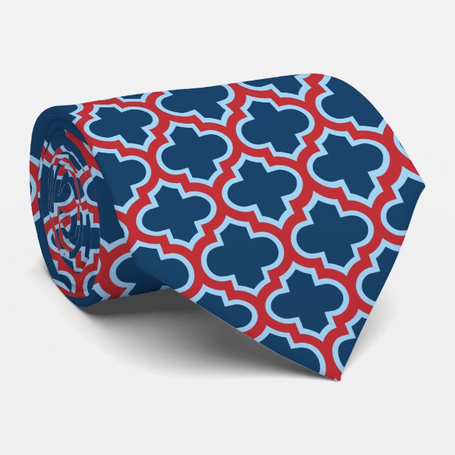 Blue and Red Moroccan Trellis, Lattice, Quatrefoil Slips (Rullad)