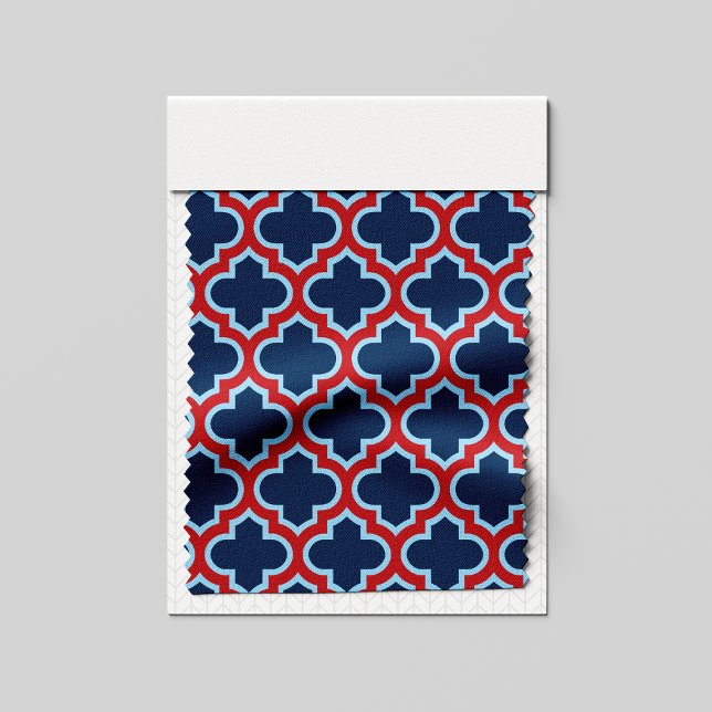 Blue and Red Moroccan Trellis, Lattice, Quatrefoil Tyg (Skapare uppladdad)