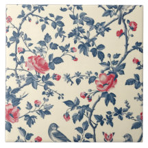 Blue and Red Toile de Jouy blommigt