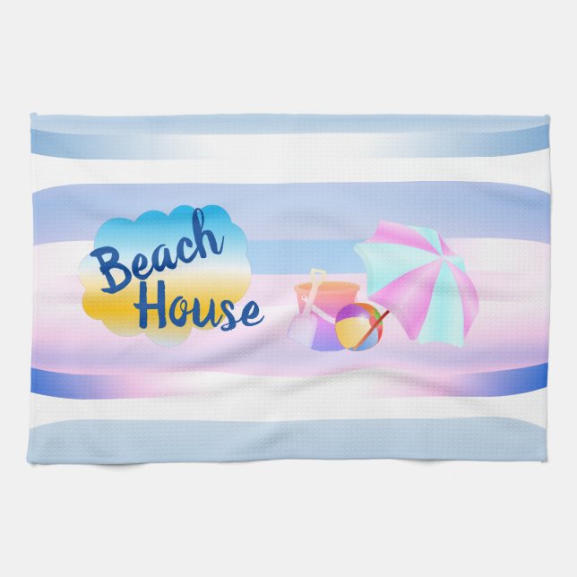 Blue and Rosa Beach House Tea Towel Kökshandduk (Horisontell)