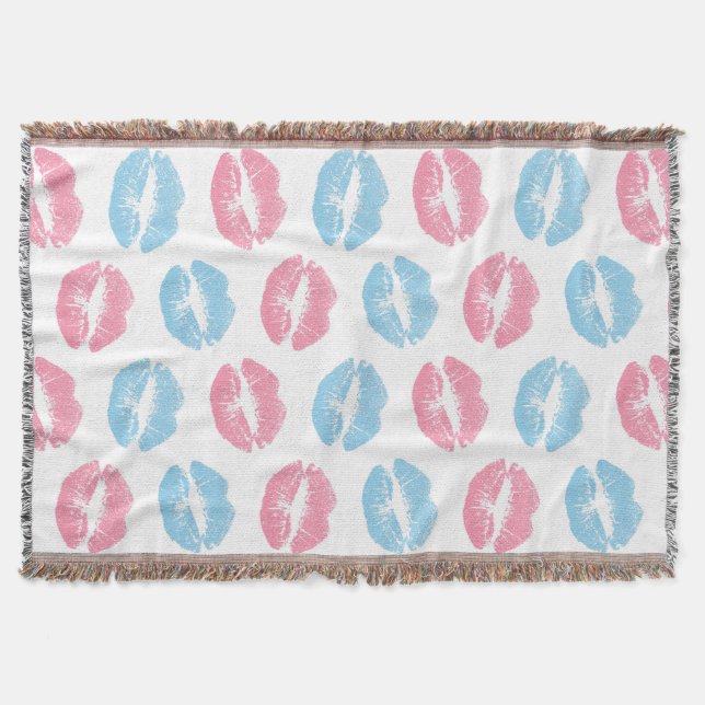 Blue and Rosa Läppar Mönster, Lipstick, Kiss Filt (Framsidan)