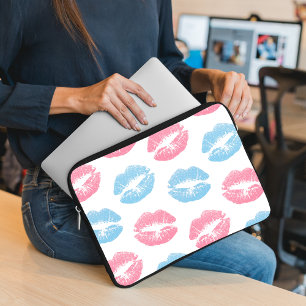 Blue and Rosa Läppar Mönster, Lipstick, Kiss Laptop Fodral