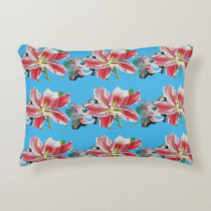 Blue and Rosa Lily Lillies Watercolor Cushion Prydnadskudde