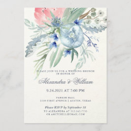 Blue and Rosa Peony Watercolor Bröllop Brunch Inbjudningar