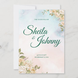 Blue and Salmon Pastel Elegance Wedding Invitation Inbjudningar