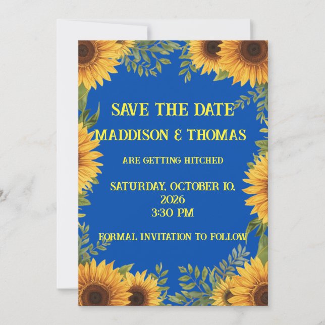  Blue and Sunflower Personalised Save The Date Inbjudningar (Framsida)