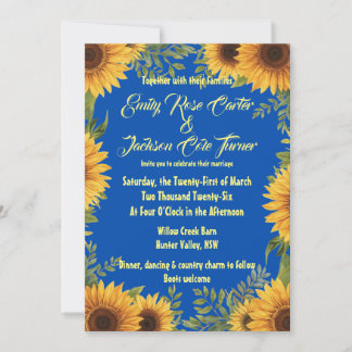 Blue and Sunflower Wedding Invitation Inbjudningar