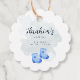 Blue and Tan Watercolor Aqeeqah Baby Boy favor tag Gåvor Etiketter