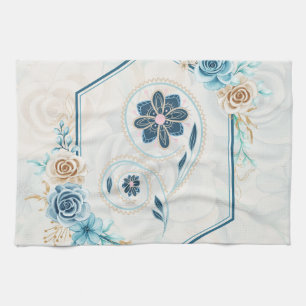 Blue and Teal Art, "Revitalizing Life", Blommigt Kökshandduk