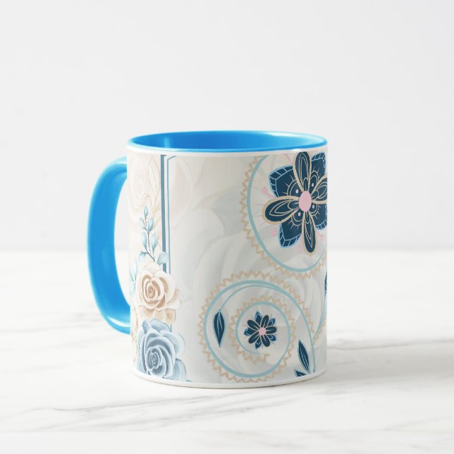Blue and Teal Blommigt Graphic, "Revitalizing Life Mugg (Framsida vänster)