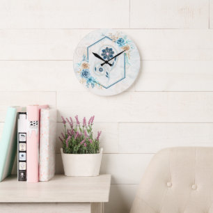 Blue and Teal Blommigt Graphic, "Revitalizing Life Stor Klocka