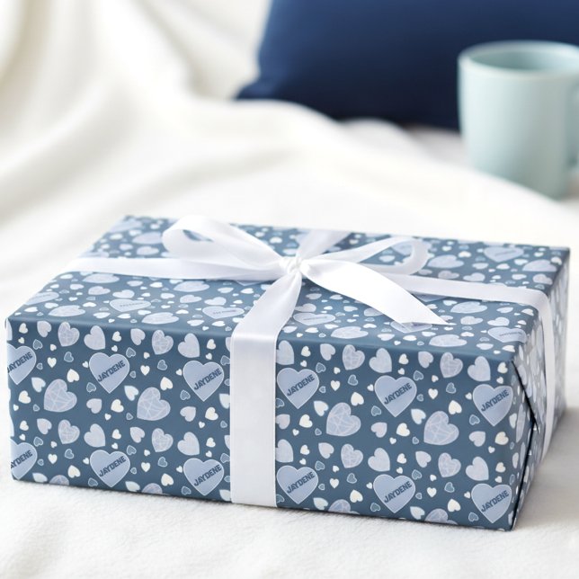 Blue And Teal Heart Presentpapper (Personalized hearts for someone you love. So cute, girly, and totally giftable.)