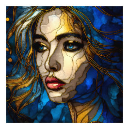 Blue and the Golden Elegance - AI on Stiga upp Fototryck