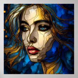 Blue and the Golden Elegance - AI on Stiga upp Poster